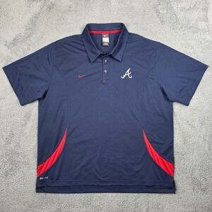 Nike Atlanta Braves Polo Mens XXL Navy Blue Dri-FIT MLB Authentic Performance